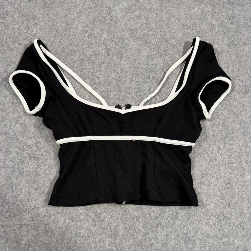 Anthropologie Maeve Black White Ponte Knit Sweetheart Top Women's Size Small